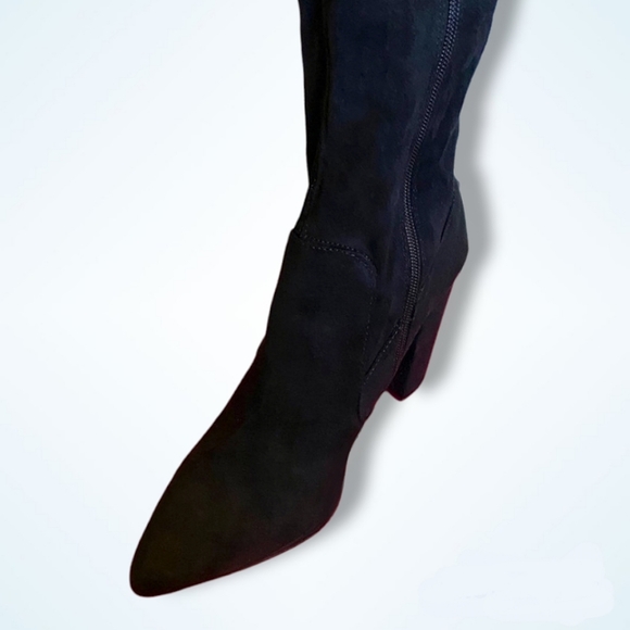 NIB! Evanna Black Suede Over the Knee Chunky Heel Boots, Sz 9½ - Picture 3 of 6